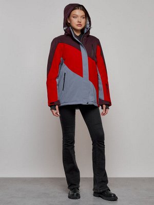 Горнолыжная куртка женская зимняя большого размера красного цвета 2308Kr