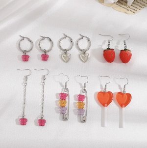 Серьги набор, бижутерия, 6 пар