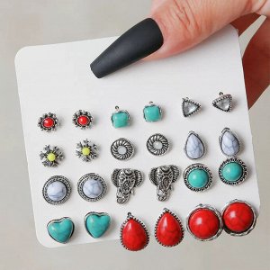 Серьги набор, бижутерия, 12 пар