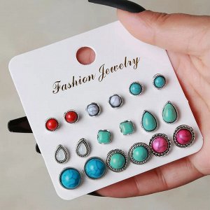 Серьги набор, бижутерия, 12 пар