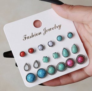 Серьги набор, бижутерия, 12 пар