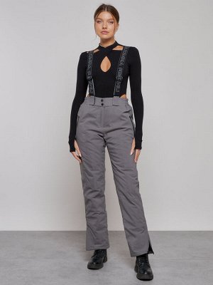 Полукомбинезон утепленный женский зимний горнолыжный серого цвета 526Sr