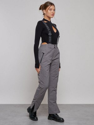 Полукомбинезон утепленный женский зимний горнолыжный серого цвета 526Sr