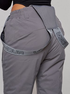Полукомбинезон утепленный женский зимний горнолыжный серого цвета 526Sr