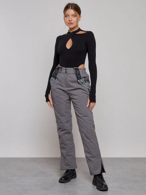 Полукомбинезон утепленный женский зимний горнолыжный серого цвета 526Sr