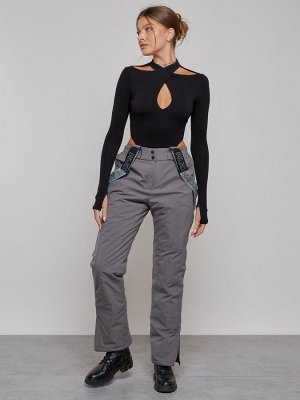 Полукомбинезон утепленный женский зимний горнолыжный серого цвета 526Sr