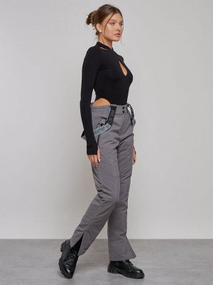 Полукомбинезон утепленный женский зимний горнолыжный серого цвета 526Sr