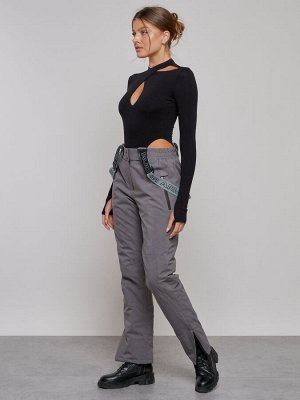 Полукомбинезон утепленный женский зимний горнолыжный серого цвета 526Sr
