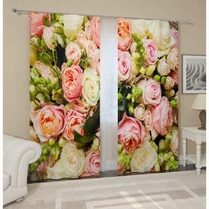 Комплект штор "Букет французских роз", ширина 145 см, высота 260 см, 2 шт, габардин