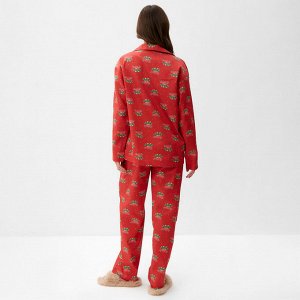 Пижама новогодняя женская (рубашка, брюки) KAFTAN «Машинки», красная