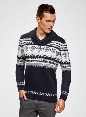 Пуловер с зимним узором и воротником-шалькой