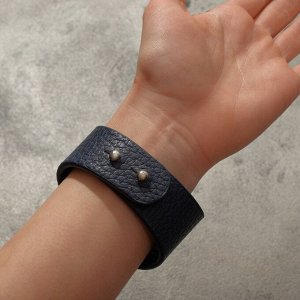 Браслет кожа Casual, цвет тёмно-синий в серебре L=22