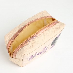 Косметичка женская на молнии, объёмная, маленькая, с принтом, бежевая