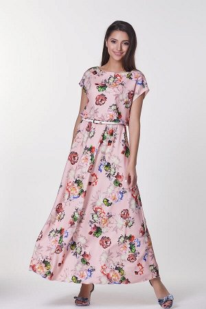 Платье Дарья №10 .Цвет: персиковый/цветы