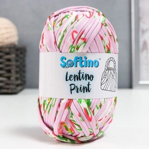 Пряжа трикотажная 95% хлопок, 5% эластан "Lentino Print" 100 гр 30 м цветы на розовом