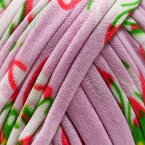Пряжа трикотажная 95% хлопок, 5% эластан "Lentino Print" 100 гр 30 м цветы на розовом