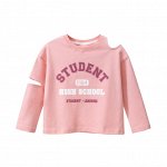Хлопковый лонгслив с разрезами, для детей, цвет розовый, принт &quot;Student&quot;