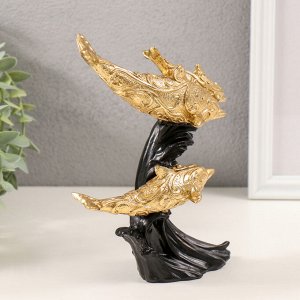 Фигурка полистоун «Три дельфина на волне, с узорами», золото, 14x7x17.5 см