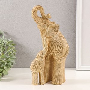 Фигурка 3D полистоун «Слон со слонёнком», т. золото, 13.5x8x28.5 см