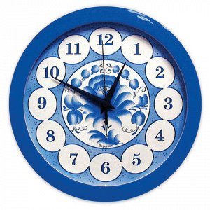Часы настенные САЛЮТ П-Б4-169 круг, голубые с рисунком "Гжел