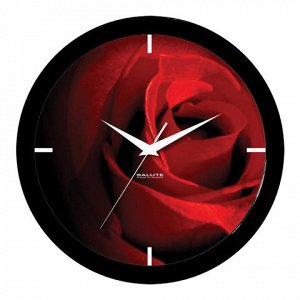 Часы настенные САЛЮТ П-Б6-400 круг, черные с рисунком "Роза"