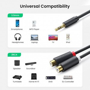 Кабель переходник аудио-видео 3.5 мм.- 2RCA, 0,25 м. (AV109) Ugreen