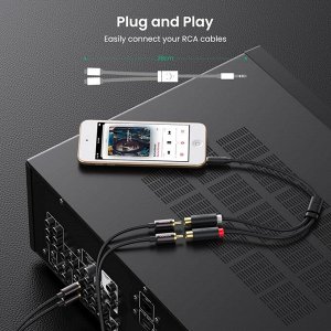Кабель переходник аудио-видео 3.5 мм.- 2RCA, 0,25 м. (AV109) Ugreen