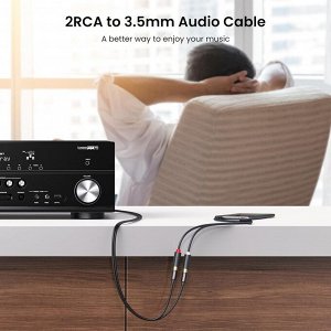 Кабель переходник аудио-видео 3.5 мм.- 2RCA, 0,25 м. (AV109) Ugreen