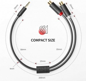 Кабель переходник аудио-видео 3.5 мм.- 2RCA, 0,25 м. (AV109) Ugreen