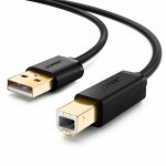 Кабель соединительный USB 2.0 AM-BM, ИБП 2,0 м. черный позолоченный (для оргтехники) (US135) Ugreen