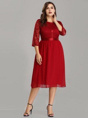 Кружевное коктейльное бордовое платье длиной до колена с шифоновой юбкой