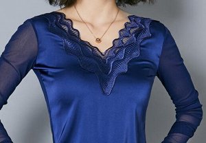Блуза атласная синяя