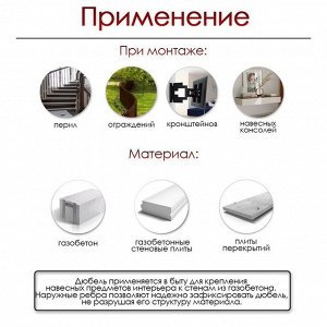 Дюбель ТУНДРА, для газобетона, нейлоновый, 14x80 мм, 100 шт.