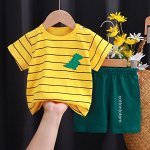 Детский комплект с принтом: футболка + шорты на резинке, цвет зелёный/жёлтый