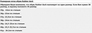 Таблица размеров RUBBER DUCK