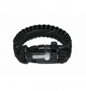 Paracord bracelet ,buckle with whistle and flint, black