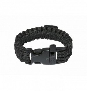 Paracord bracelet with compass,buckle with whistle, black