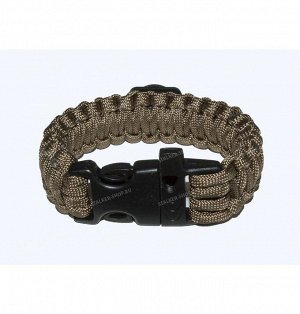 Paracord bracelet with compass,buckle with whistle, coyote