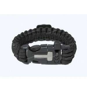 Paracord bracelet with compass,buckle with whistle and flint, black