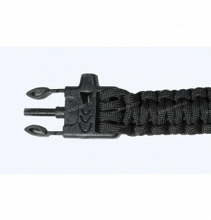 Paracord bracelet with compass,buckle with whistle and flint, black