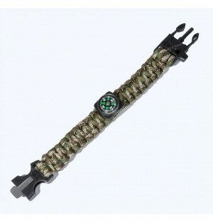 Paracord bracelet with compass,buckle with whistle and flint, woodland