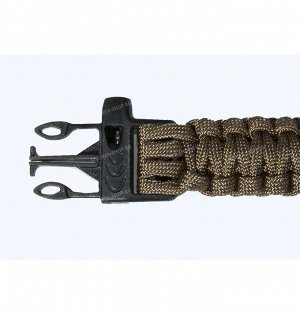 Paracord bracelet with compass,buckle with whistle and flint, coyote