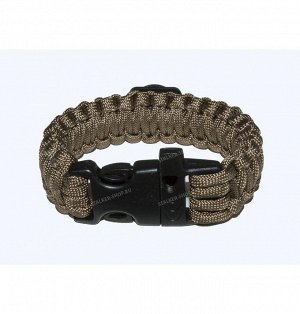 Paracord bracelet with compass,buckle with whistle and flint, coyote