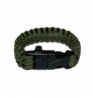 Paracord bracelet ,buckle with whistle and flint, olive