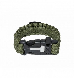 Paracord bracelet with compass,buckle with whistle and flint, olive
