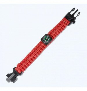 Paracord bracelet with compass,buckle with whistle and flint, red