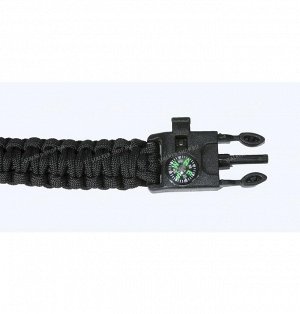 Paracord bracelet,buckle with whistle,compass and flint, black