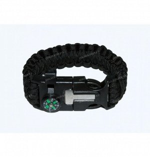 Paracord bracelet,buckle with whistle,compass and flint, black