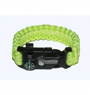 Paracord bracelet,buckle with whistle,compass and flint, lime