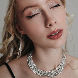Колье «Лёд», 9 рядов, белое в серебре, 35 см